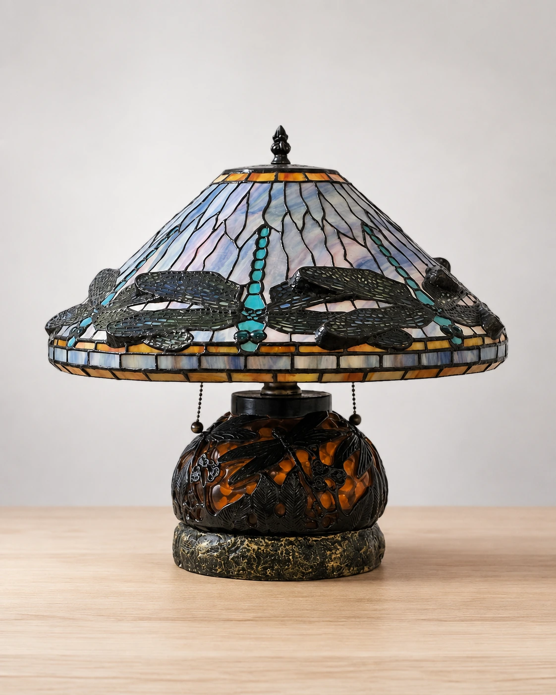 Handmade dragonfly stained glass lamp