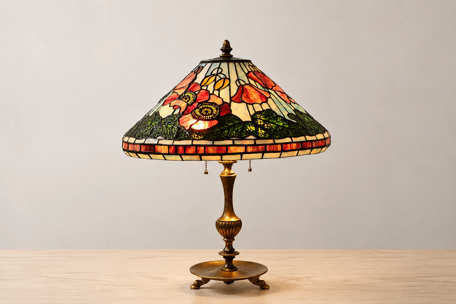 Handmade poppy stained glass lamp