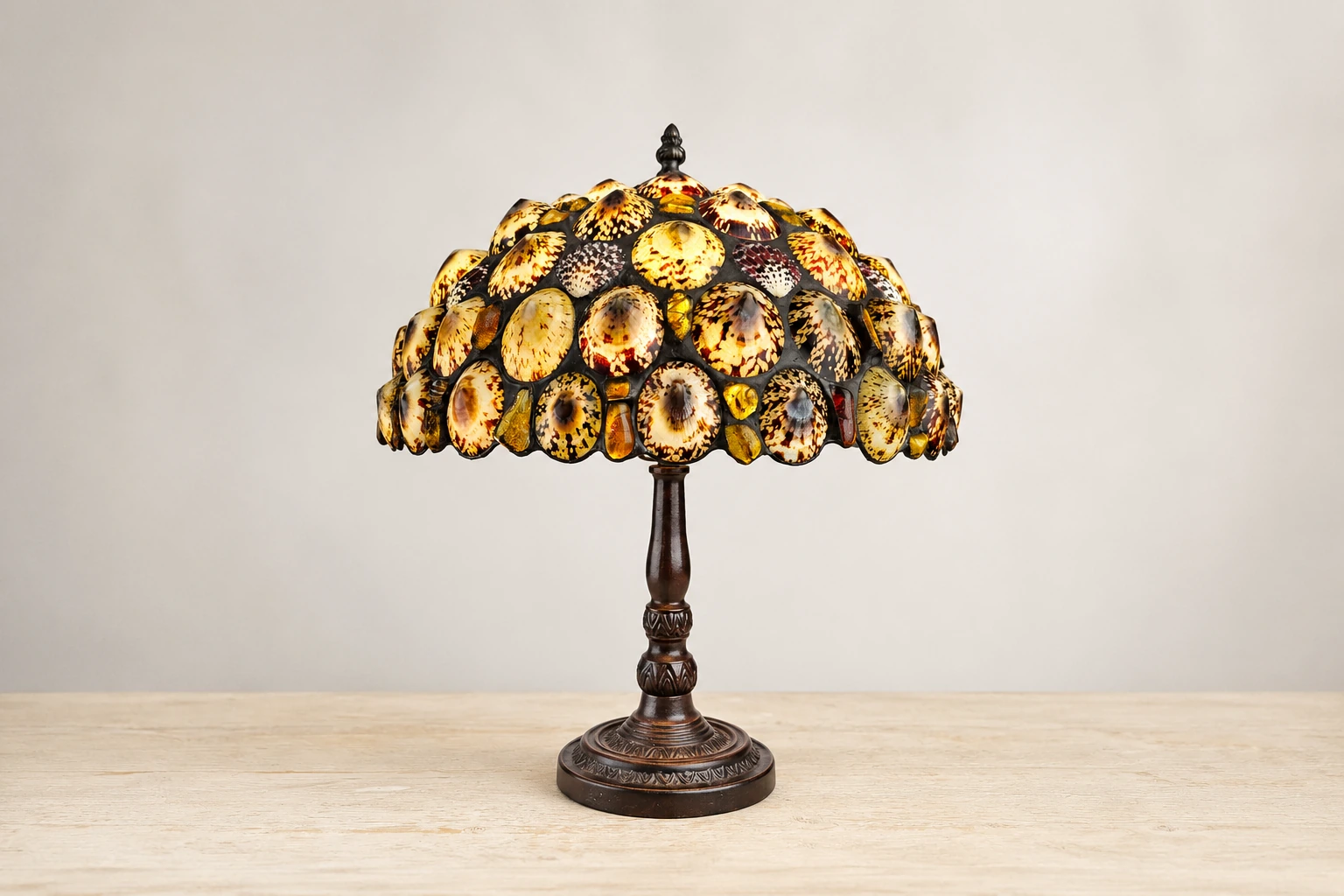 Handmade shell and amber Tiffany-style lamp
